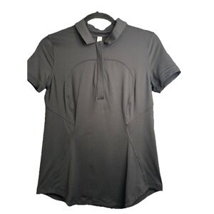Lululemon Black Size 6 Women's Short Sleeve Collared Polo Shirt 1/3 Button Top
